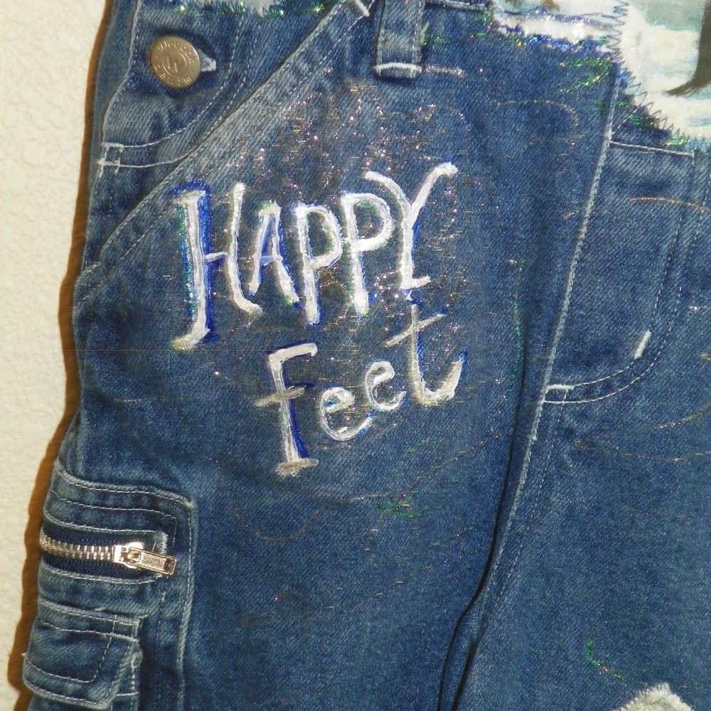 Denim Overalls Happy Feet Custom Boutique 4T - Picture 4 of 7